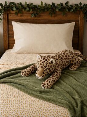 Pillowfort Twin Bedding Bundle with IKEA Leopard  Plush & Greenery | Jungle Them